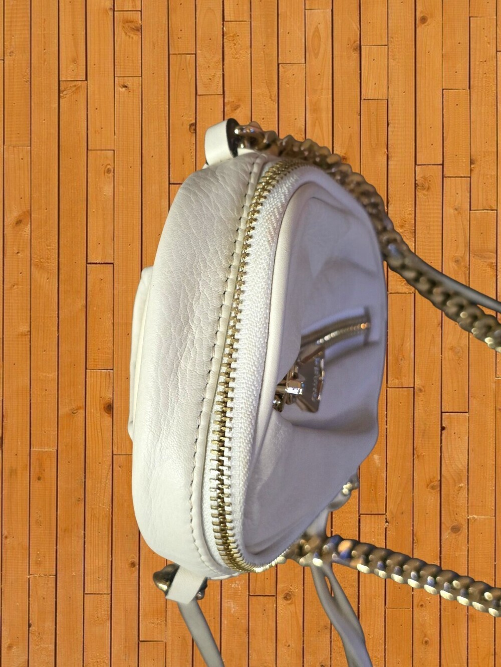 Aimee Kestenberg Ivory Leather Crossbody Bag Gold Chain Convertible Purse - Picture 7 of 16
